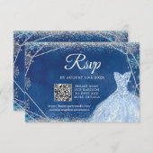 Elegant Navy Blue Silver Weihnachten Quinceañera Q RSVP Karte (Vorne/Hinten)