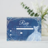 Elegant Navy Blue Silver Winter Quinceañera RSVP Karte (Stehend Vorderseite)