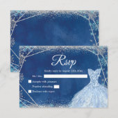 Elegant Navy Blue Silver Winter Quinceañera RSVP Karte (Vorne/Hinten)