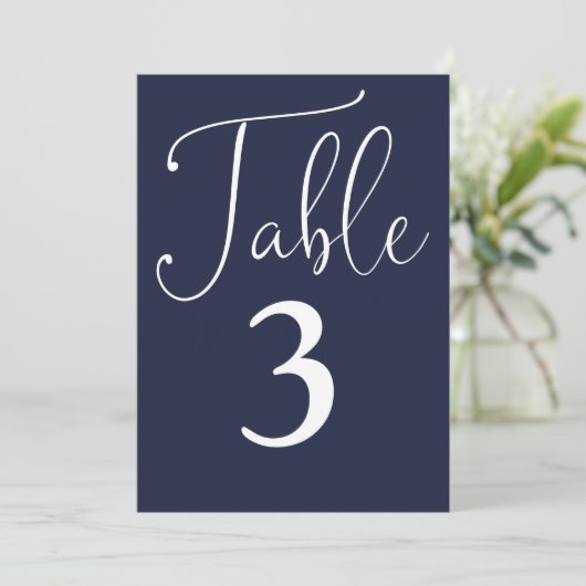 Elegant Navy Blue Simple Large Tischnummer (Stehend Vorderseite)