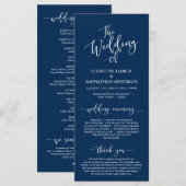 Elegant Navy Blue Skript, Hochzeitfeier Programm (Vorne/Hinten)
