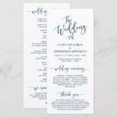 Elegant Navy Blue Skript, Hochzeitfeier Programm (Vorne/Hinten)