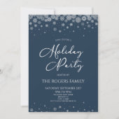 Elegant Navy Blue Snowflake Winter Holiday Party Einladung (Vorderseite)