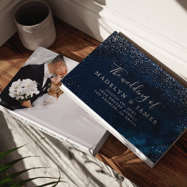 Elegant Navy Blue Sparkle Wedding Gästebuch