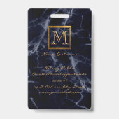 Elegant Navy Blue Square Gold Monogram Notary Ausweis (Rückseite)