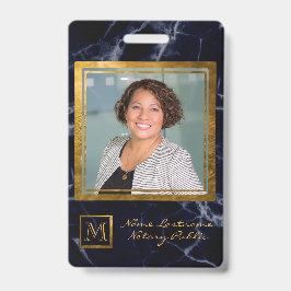 Elegant Navy Blue Square Gold Monogram Notary Ausweis