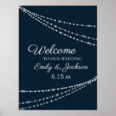 Elegant Navy Blue String Lights Hochzeit Poster (Vorne)