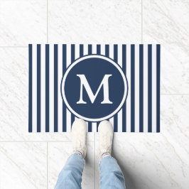 Elegant Navy Blue Stripes Monogram Fußmatte