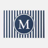 Elegant Navy Blue Stripes Monogram Fußmatte (Vorderseite)