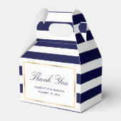 Elegant Navy Blue Stripes Wedding Vielen Dank Geschenkschachtel (Rückseite)