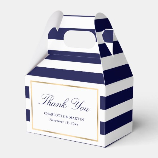 Elegant Navy Blue Stripes Wedding Vielen Dank Geschenkschachtel (Vorderseite)