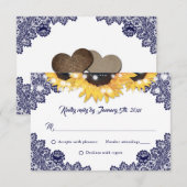 Elegant Navy Blue Sunflower Floral Lace Wedding RSVP Karte (Vorne/Hinten)