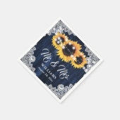 Elegant Navy Blue Sunflower Floral Lace Wedding Serviette (Ecke)