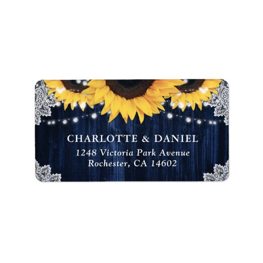 Elegant Navy Blue Sunflower Wedding Return Address Adressaufkleber (Vorne)