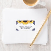 Elegant Navy Blue Sunflower Wedding Return Address Adressaufkleber (Insitu)