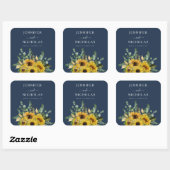 Elegant Navy Blue Sunflowers Hochzeit Quadratischer Aufkleber (Blatt)