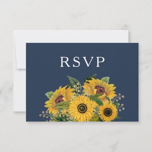 Elegant Navy Blue Sunflowers Hochzeit RSVP Karte (Rückseite)