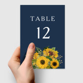 Elegant Navy Blue Sunflowers Hochzeit Tischnummer