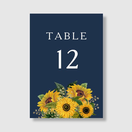 Elegant Navy Blue Sunflowers Hochzeit Tischnummer
