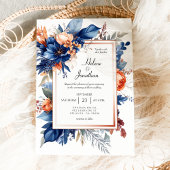 Elegant Navy Blue Terracotta Floral Boho Wedding Einladung