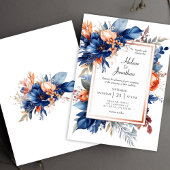 Elegant Navy Blue Terracotta Floral Boho Wedding Einladung