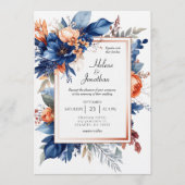 Elegant Navy Blue Terracotta Floral Boho Wedding Einladung (Vorderseite)