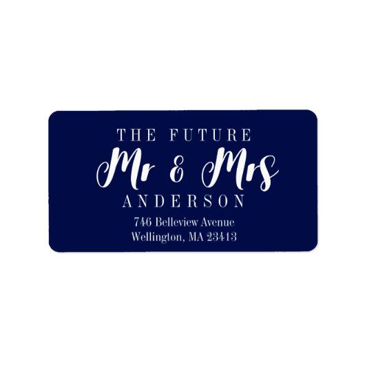 Elegant Navy Blue The Future Mr. und Mrs. Script Adressaufkleber (Vorne)