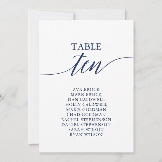 Elegant Navy Blue Tischnummer 10 Seating Chart (Rückseite)