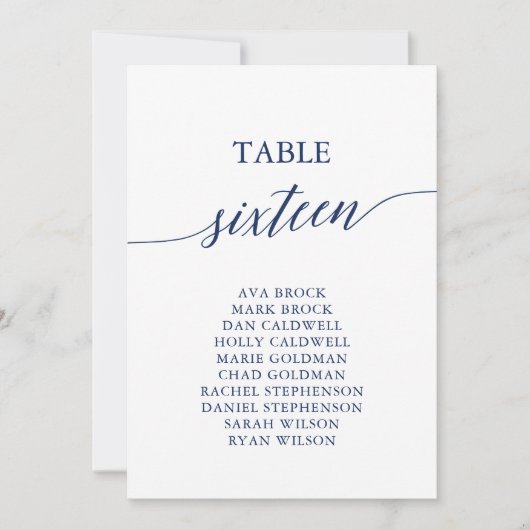 Elegant Navy Blue Tischnummer 16 Seating Chart (Vorderseite)