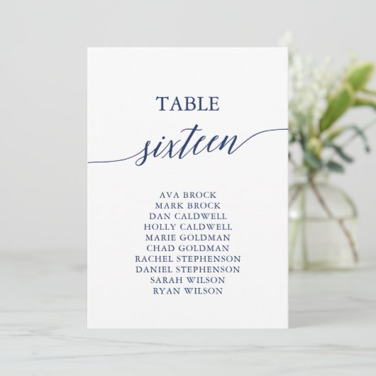 Elegant Navy Blue Tischnummer 16 Seating Chart (Stehend Vorderseite)