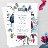 Elegant Navy Blue und Burgundy Wedding Einladung