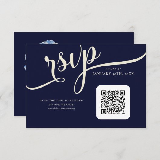 Elegant Navy Blue und Cream Tulip Wedding RSVP Karte (Vorne/Hinten)