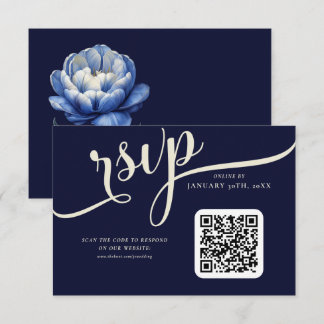 Elegant Navy Blue und Cream Tulip Wedding RSVP Karte