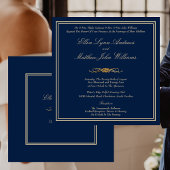 Elegant Navy Blue und Gold feierliche Hochzeit Einladung