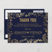 Elegant Navy Blue und Gold Floral Vielen Dank Postkarte (Vorne/Hinten)