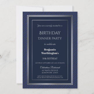 Elegant Navy Blue und Silver 50. Geburtstag Abende Einladung