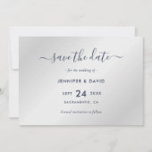 Elegant Navy Blue und Silver Wedding Save The Date (Vorderseite)