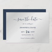 Elegant Navy Blue und Silver Wedding Save The Date (Vorne/Hinten)