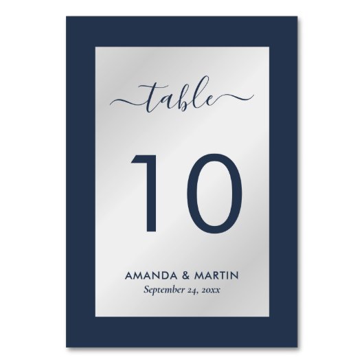 Elegant Navy Blue und Silver Wedding Tischnummer (Rückseite)