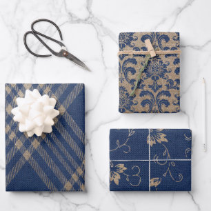 Elegant Navy Blue und Tan Geschenkpapier Set