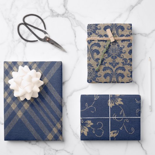 Elegant Navy Blue und Tan Geschenkpapier Set (Vorderseite)