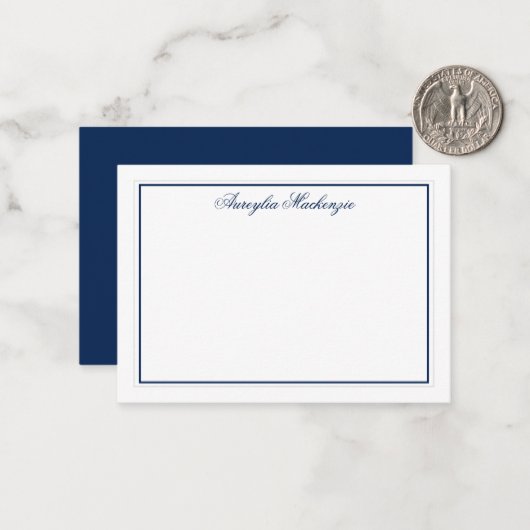 Elegant Navy Blue und White Personalisiert Mitteilungskarte (Vorderseite/Rückseite Beispiel)