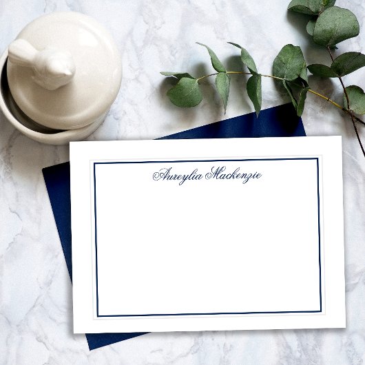 Elegant Navy Blue und White Personalisiert Mitteilungskarte