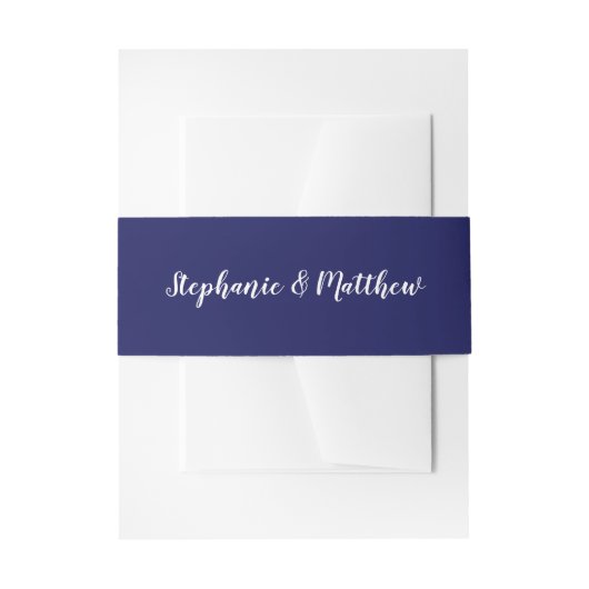 Elegant Navy Blue und White Script Wedding Einladungsbanderole (Vorderseite Beispiel)
