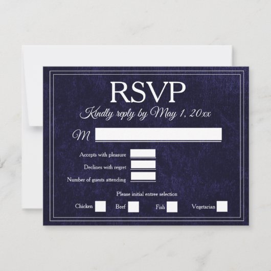 Elegant Navy Blue Velvet RSVP Wedding (Vorderseite)
