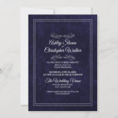 Elegant Navy Blue Velvet White Monogram Wedding Einladung (Vorderseite)
