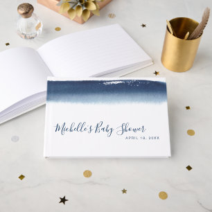 Elegant Navy Blue Watercolor Boy Baby Shower Gästebuch