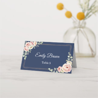 Elegant Navy Blue Watercolor Floral Wedding  Platzkarte