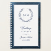 Elegant Navy Blue Watercolor Monogram Wedding Planer (Vorderseite)