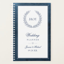 Elegant Navy Blue Watercolor Monogram Wedding Planer